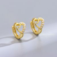 Simple Style Heart Shape Copper Inlay Artificial Diamond Hoop Earrings 1 Pair main image 4