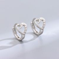 Simple Style Heart Shape Copper Inlay Artificial Diamond Hoop Earrings 1 Pair main image 2