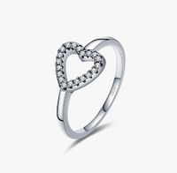 Fashion Heart Shape Silver Hollow Out Inlay Zircon Rings 1 Piece main image 1