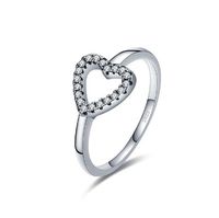 Fashion Heart Shape Silver Hollow Out Inlay Zircon Rings 1 Piece sku image 1