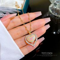 Fashion Heart Shape Titanium Steel Copper Plating Zircon Gold Plated Pendant Necklace main image 5