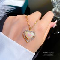 Fashion Heart Shape Titanium Steel Copper Plating Zircon Gold Plated Pendant Necklace main image 6