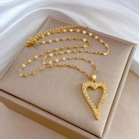 Fashion Heart Shape Stainless Steel Copper Plating Artificial Diamond Pendant Necklace sku image 1