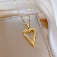Fashion Heart Shape Stainless Steel Copper Plating Artificial Diamond Pendant Necklace main image 4