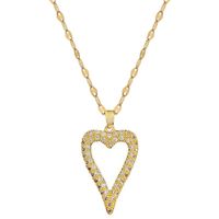 Fashion Heart Shape Stainless Steel Copper Plating Artificial Diamond Pendant Necklace main image 2