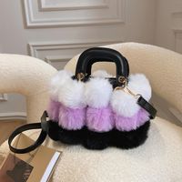 Women's Medium Autumn&winter Pu Leather Plush Color Block Streetwear Square Magnetic Buckle Handbag main image 2