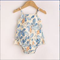 Fashion Summer New Baby Suspender Leaf Printed Romper Jumpsuit sku image 20