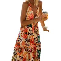 Women's A-line Skirt Fashion Halter Neck Backless Sleeveless Flower Maxi Long Dress Daily main image 5