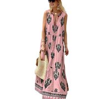 Women's A-line Skirt Bohemian V Neck Printing Sleeveless Printing Maxi Long Dress main image 2