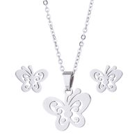 Fashion Butterfly Stainless Steel Hollow Out Jewelry Set 1 Set sku image 1