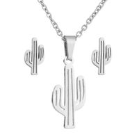 Fashion Cactus Stainless Steel Jewelry Set 2 Pieces sku image 1