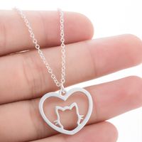 Fashion Heart Shape Cat Stainless Steel Pendant Necklace 1 Piece main image 4