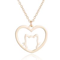 Fashion Heart Shape Cat Stainless Steel Pendant Necklace 1 Piece sku image 1