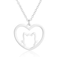 Fashion Heart Shape Cat Stainless Steel Pendant Necklace 1 Piece sku image 2