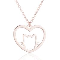 Fashion Heart Shape Cat Stainless Steel Pendant Necklace 1 Piece sku image 3