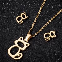 Fashion Cat Stainless Steel Plating Hollow Out Jewelry Set 2 Pieces main image 3