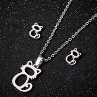 Fashion Cat Stainless Steel Plating Hollow Out Jewelry Set 2 Pieces main image 2