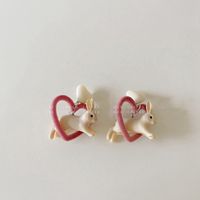 1 Pair Cute Rabbit Flocking Women's Earrings sku image 1