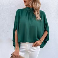 Women's Blouse 3/4 Length Sleeve Blouses Patchwork Pleated Casual Solid Color main image 1