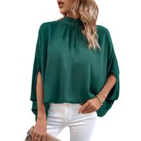 Women's Blouse 3/4 Length Sleeve Blouses Patchwork Pleated Casual Solid Color main image 2