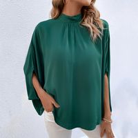 Women's Blouse 3/4 Length Sleeve Blouses Patchwork Pleated Casual Solid Color main image 5