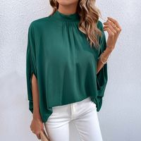 Women's Blouse 3/4 Length Sleeve Blouses Patchwork Pleated Casual Solid Color main image 3