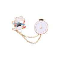 Cartoon Style Cute Rabbit Clock Alloy Stoving Varnish Unisex Brooches sku image 1