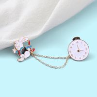 Cartoon Style Cute Rabbit Clock Alloy Stoving Varnish Unisex Brooches main image 1