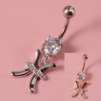 Fashion Constellation Stainless Steel Copper Inlay Zircon Belly Ring 1 Piece sku image 5