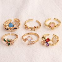 Pastoral Flower Copper Plating Inlay Zircon Open Ring 1 Piece main image 5