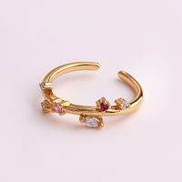 Pastoral Flower Copper Plating Inlay Zircon Open Ring 1 Piece sku image 2