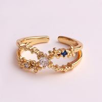 Pastoral Flower Copper Plating Inlay Zircon Open Ring 1 Piece sku image 1