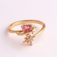 Pastoral Flower Copper Plating Inlay Zircon Open Ring 1 Piece sku image 3