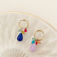 Basic Fashion Simple Style Water Droplets Stainless Steel Plating Metal Natural Stone Drop Earrings 1 Pair main image 4