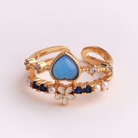 Pastoral Flower Copper Plating Inlay Zircon Open Ring 1 Piece sku image 10