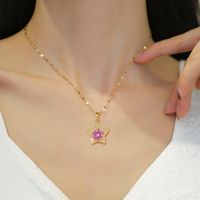 Fashion Star Stainless Steel Copper Plating Inlay Artificial Diamond Pendant Necklace main image 3