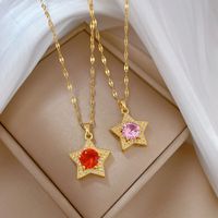Fashion Star Stainless Steel Copper Plating Inlay Artificial Diamond Pendant Necklace main image 5