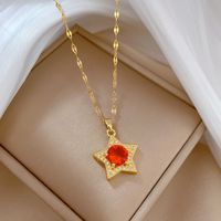 Fashion Star Stainless Steel Copper Plating Inlay Artificial Diamond Pendant Necklace sku image 2