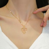 Fashion Heart Shape Stainless Steel Copper Plating Inlay Rhinestones Pendant Necklace main image 3