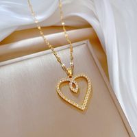Fashion Heart Shape Stainless Steel Copper Plating Inlay Rhinestones Pendant Necklace main image 4