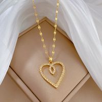 Fashion Heart Shape Stainless Steel Copper Plating Inlay Rhinestones Pendant Necklace main image 5