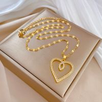 Fashion Heart Shape Stainless Steel Copper Plating Inlay Rhinestones Pendant Necklace sku image 1