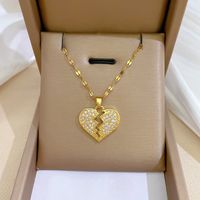 Fashion Heart Shape Titanium Steel Copper Plating Inlay Zircon Pendant Necklace main image 1