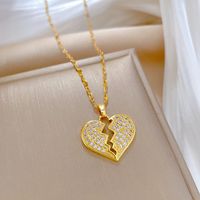 Fashion Heart Shape Titanium Steel Copper Plating Inlay Zircon Pendant Necklace main image 4