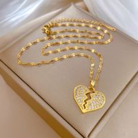 Fashion Heart Shape Titanium Steel Copper Plating Inlay Zircon Pendant Necklace sku image 1