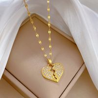 Fashion Heart Shape Titanium Steel Copper Plating Inlay Zircon Pendant Necklace main image 5
