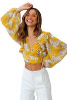 Women's Chiffon Shirt Long Sleeve Blouses Printing Sexy Ditsy Floral main image 5