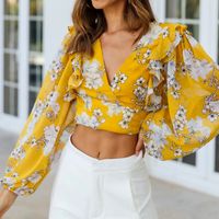 Femmes Chemise En Mousseline Manche Longue Blouses Impression Sexy Petites Fleurs main image 6