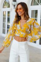 Women's Chiffon Shirt Long Sleeve Blouses Printing Sexy Ditsy Floral sku image 2