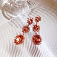 1 Par De Pendientes Colgantes Redondos De Aleación Con Incrustaciones De Diamantes De Imitación Para Mujer sku image 1
